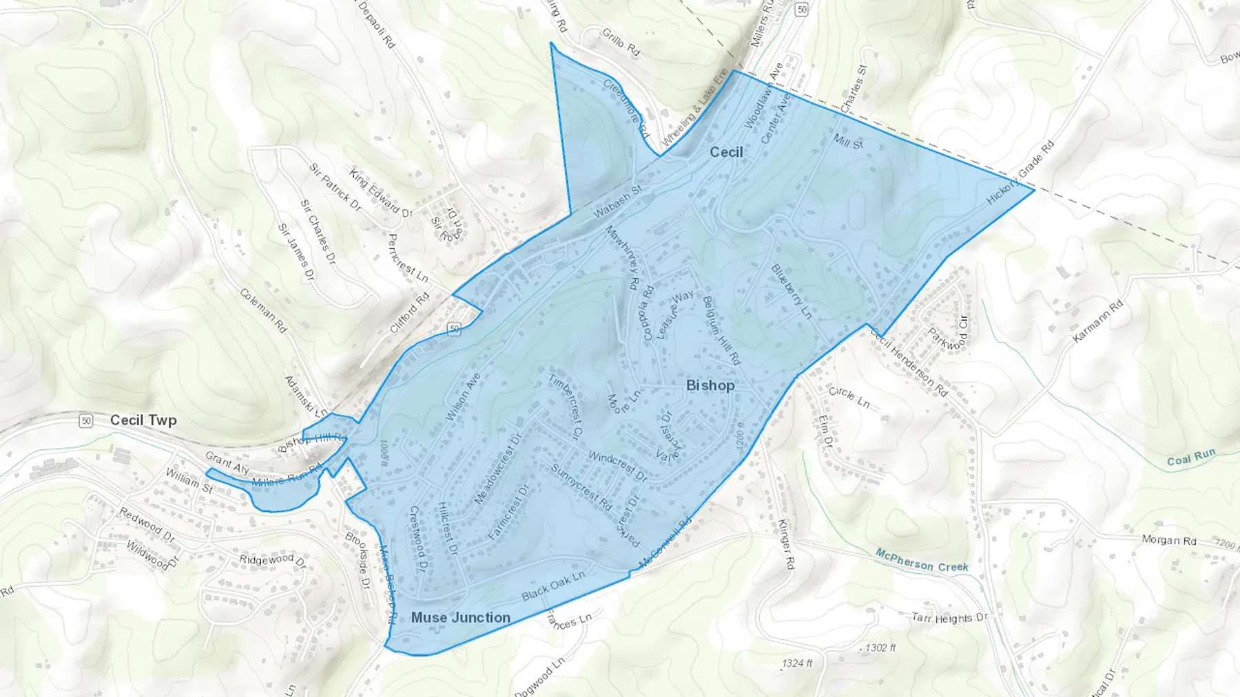 Cecil, PA Cash heating Oil delivery map Map of the COD Fuel Oil delivery service area for Cecil, PA