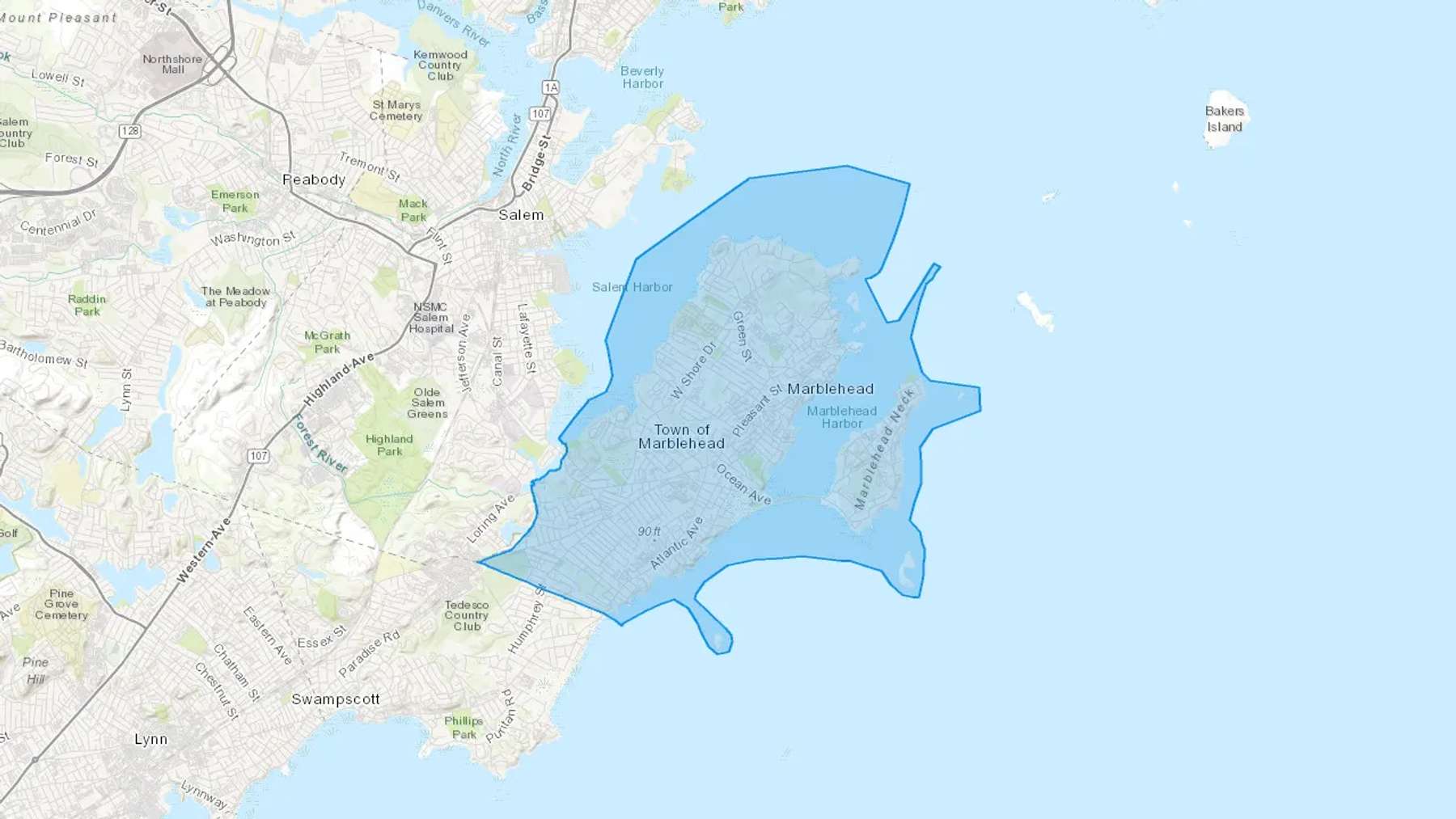 Marblehead, MA Cash heating Oil delivery map Map of the COD Fuel Oil delivery service area for Marblehead, MA