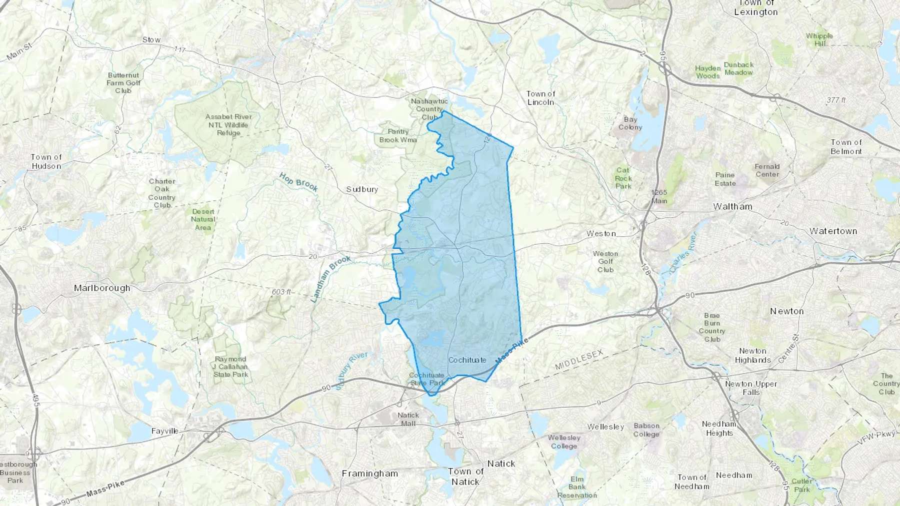 Wayland, MA Cash heating Oil delivery map Map of the COD Fuel Oil delivery service area for Wayland, MA