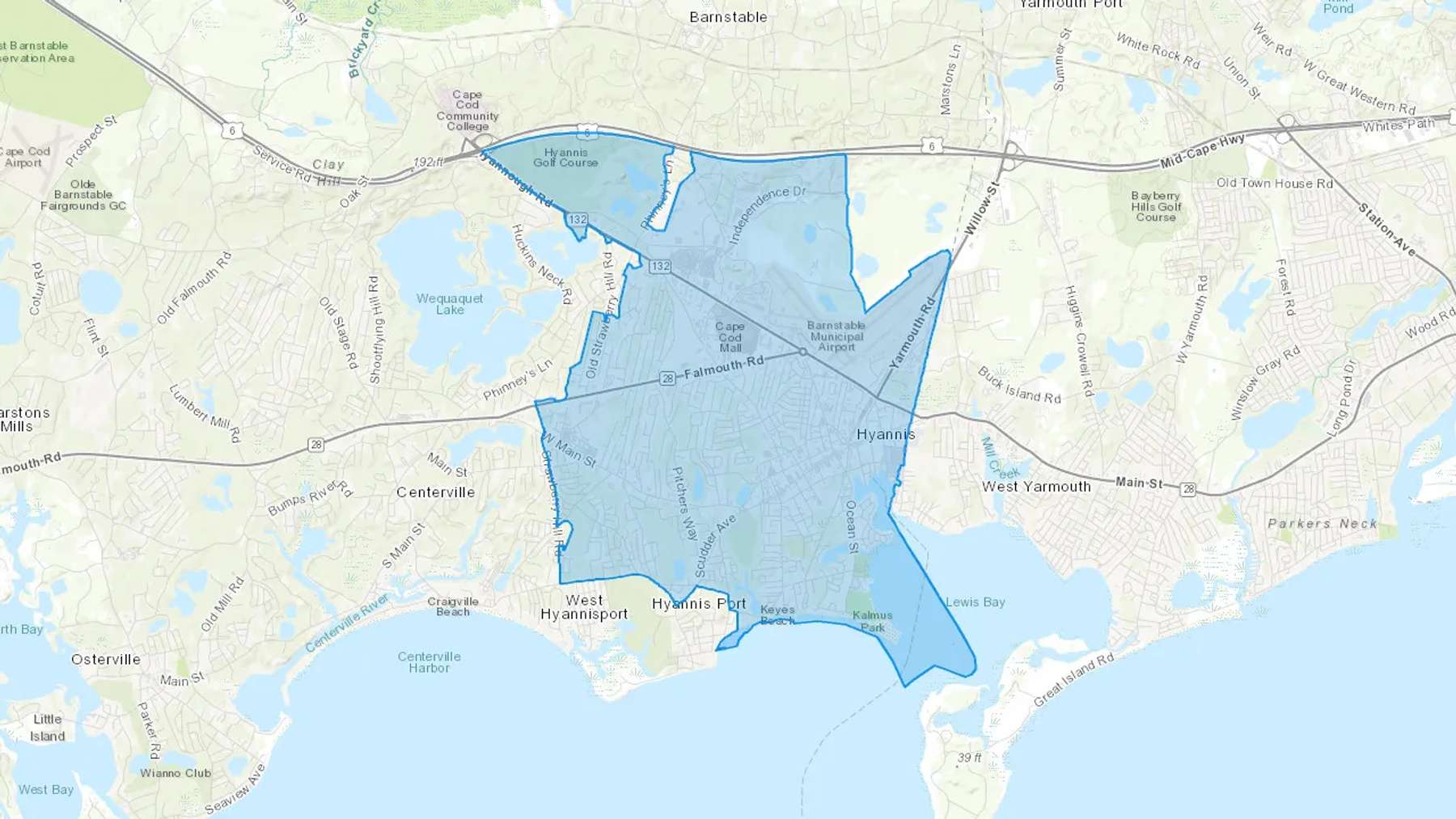 Hyannis, MA Cash heating Oil delivery map Map of the COD Fuel Oil delivery service area for Hyannis, MA
