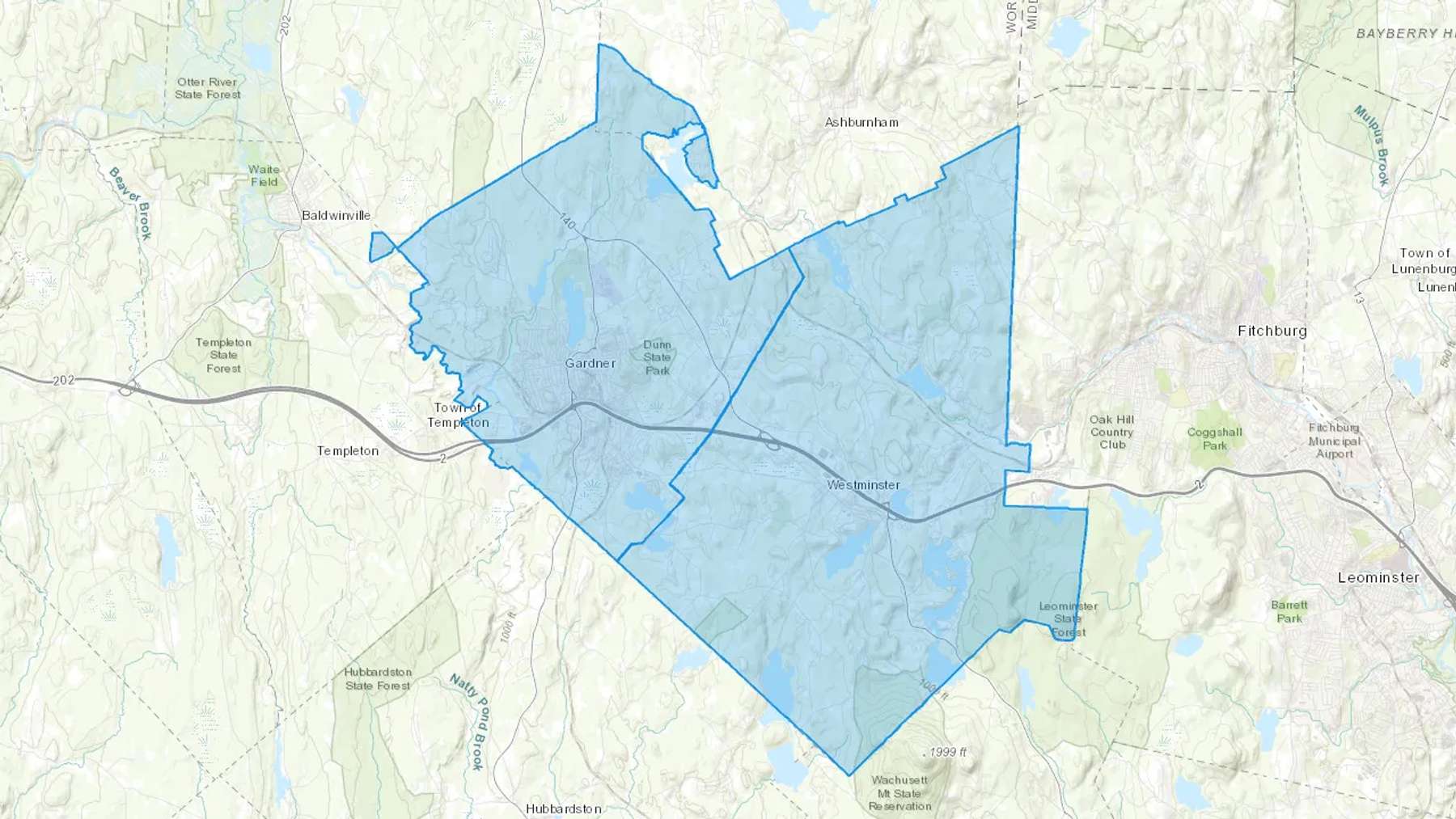 Westminster, MA Cash heating Oil delivery map Map of the COD Fuel Oil delivery service area for Westminster, MA