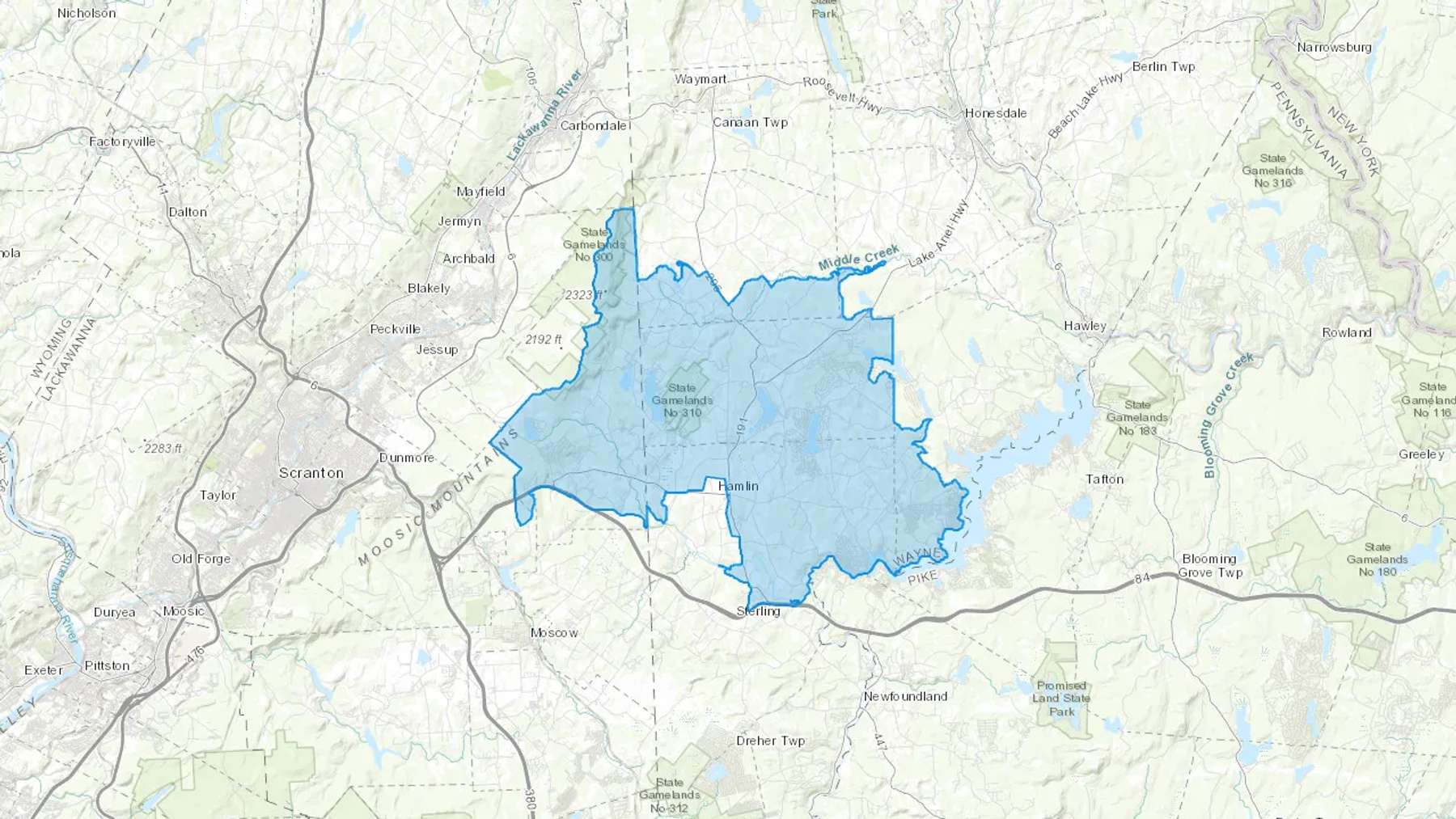 Lake Ariel, PA Cash heating Oil delivery map Map of the COD Fuel Oil delivery service area for Lake Ariel, PA