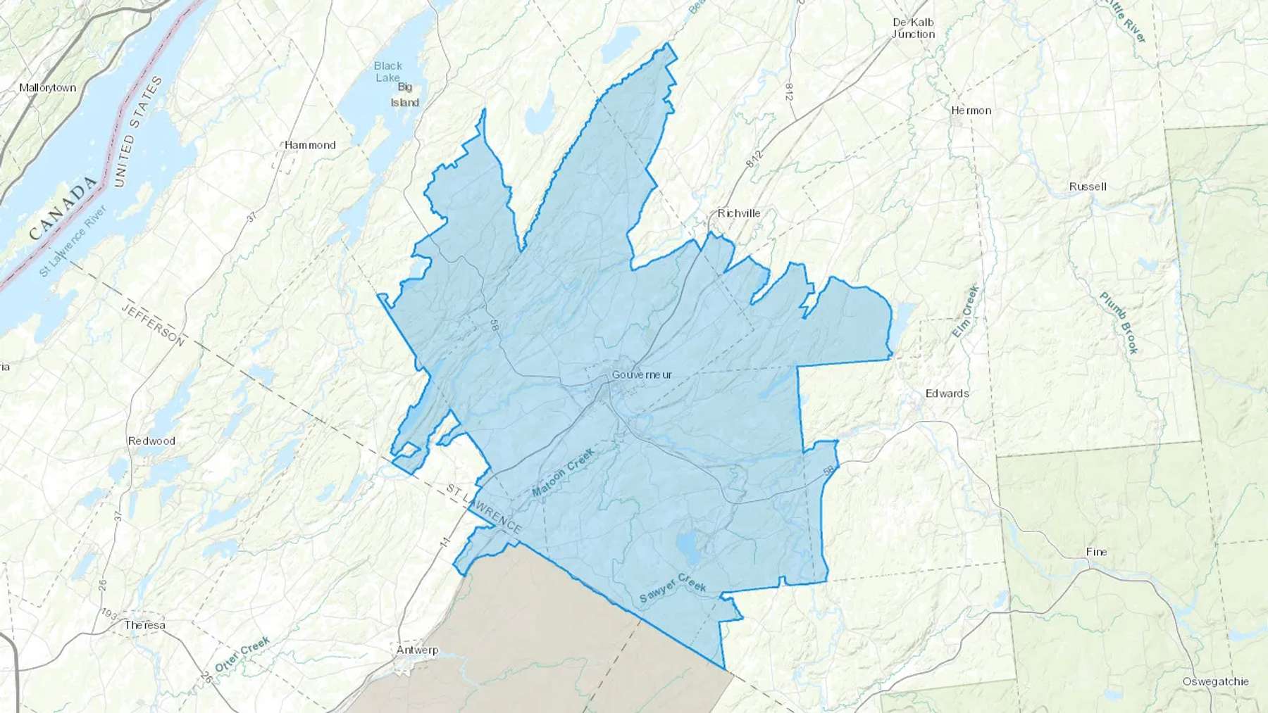 Gouverneur, NY Cash heating Oil delivery map Map of the COD Fuel Oil delivery service area for Gouverneur, NY
