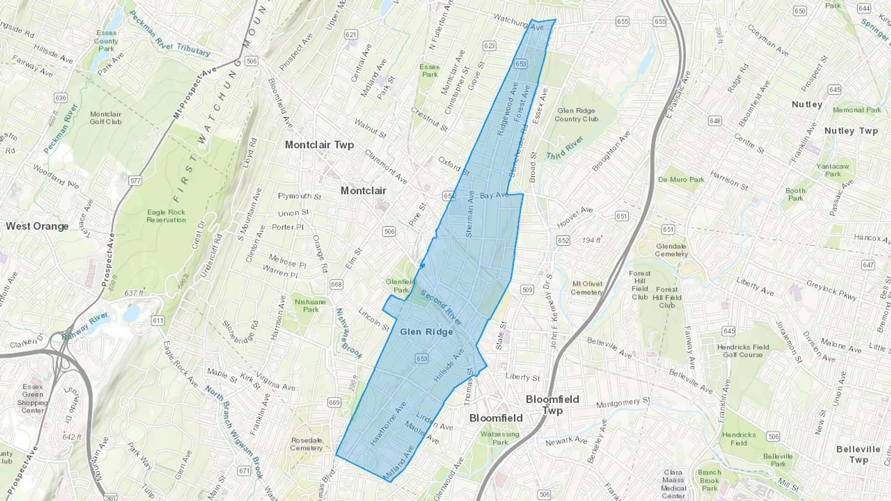 Glen Ridge, NJ Cash heating Oil delivery map Map of the COD Fuel Oil delivery service area for Glen Ridge, NJ