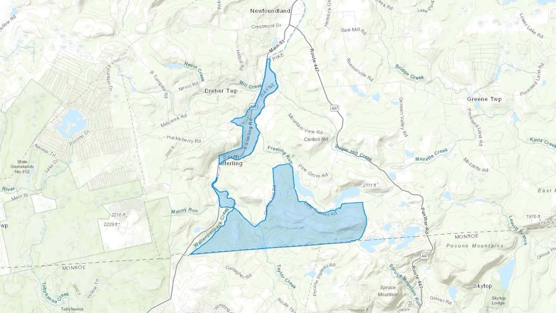 South Sterling, PA Cash heating Oil delivery map Map of the COD Fuel Oil delivery service area for South Sterling, PA