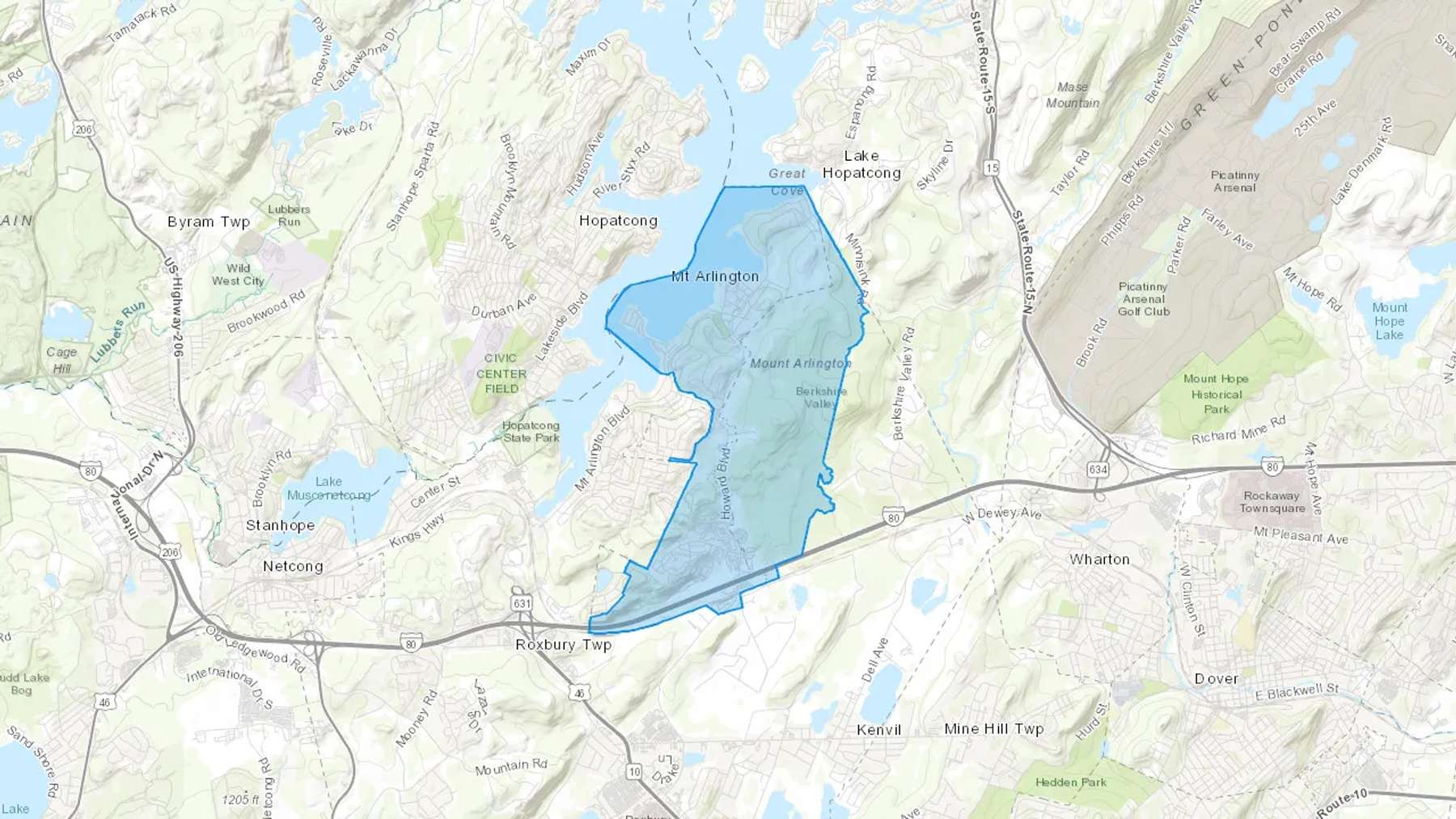 Mount Arlington, NJ Cash heating Oil delivery map Map of the COD Fuel Oil delivery service area for Mount Arlington, NJ