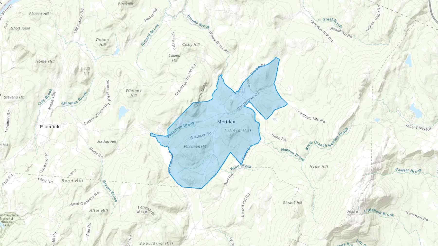 Meriden, NH Cash heating Oil delivery map Map of the COD Fuel Oil delivery service area for Meriden, NH