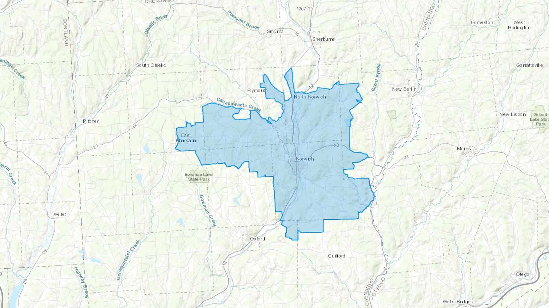 North Norwich, NY Cash heating Oil delivery map Map of the COD Fuel Oil delivery service area for North Norwich, NY