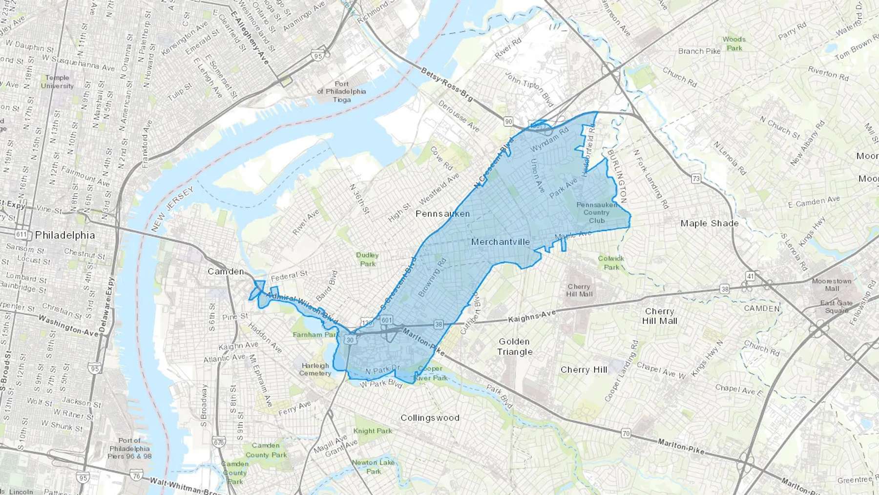 Merchantville, NJ Cash heating Oil delivery map Map of the COD Fuel Oil delivery service area for Merchantville, NJ