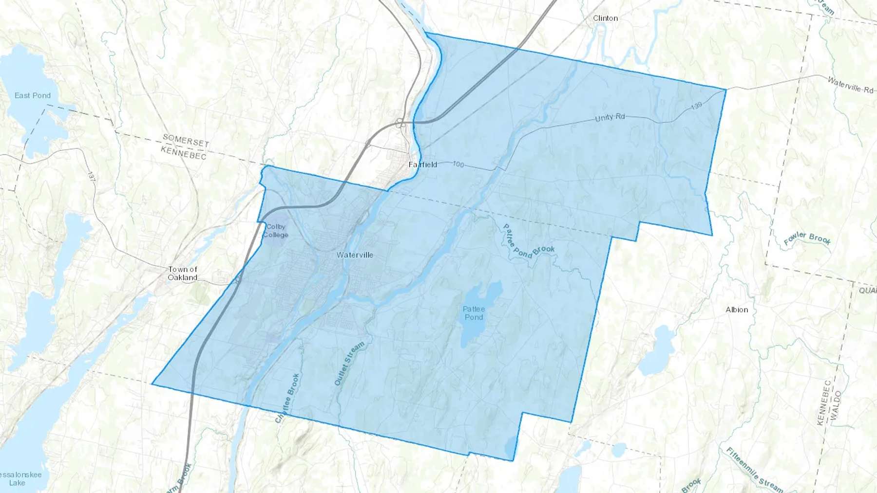 Waterville, ME Cash heating Oil delivery map Map of the COD Fuel Oil delivery service area for Waterville, ME