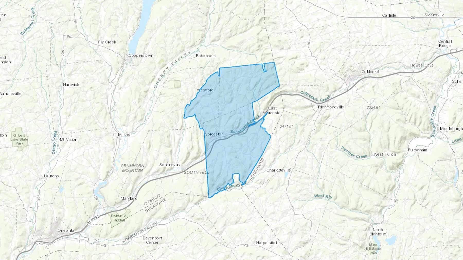 Worcester, NY Cash heating Oil delivery map Map of the COD Fuel Oil delivery service area for Worcester, NY