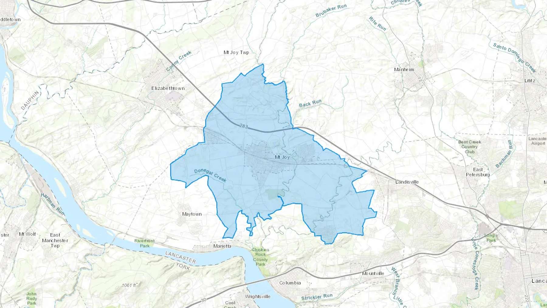 Mount Joy, PA Cash heating Oil delivery map Map of the COD Fuel Oil delivery service area for Mount Joy, PA