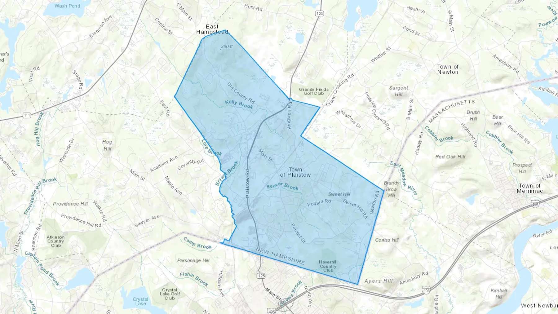 Plaistow, NH Cash heating Oil delivery map Map of the COD Fuel Oil delivery service area for Plaistow, NH