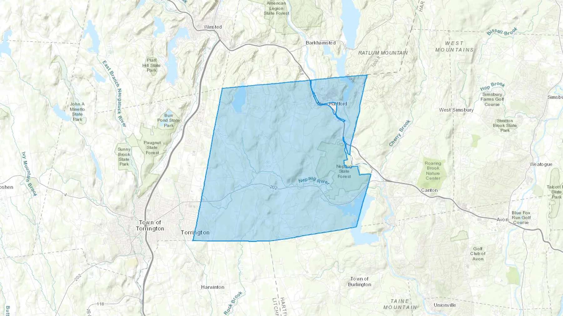New Hartford, CT Cash heating Oil delivery map Map of the COD Fuel Oil delivery service area for New Hartford, CT
