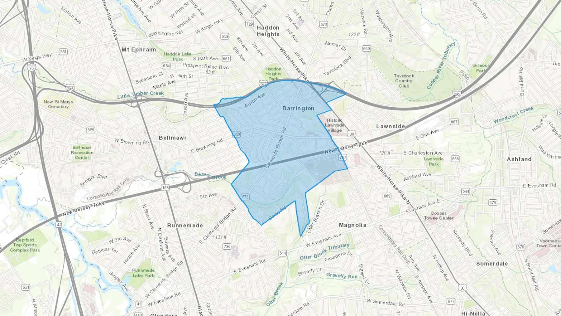 Barrington, NJ Cash heating Oil delivery map Map of the COD Fuel Oil delivery service area for Barrington, NJ