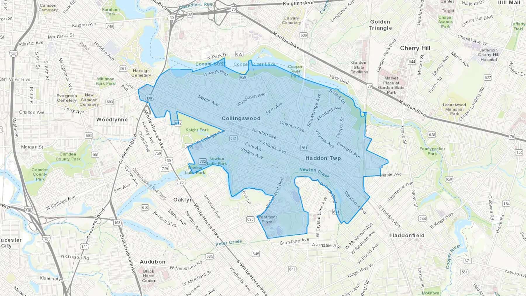 Collingswood, NJ Cash heating Oil delivery map Map of the COD Fuel Oil delivery service area for Collingswood, NJ