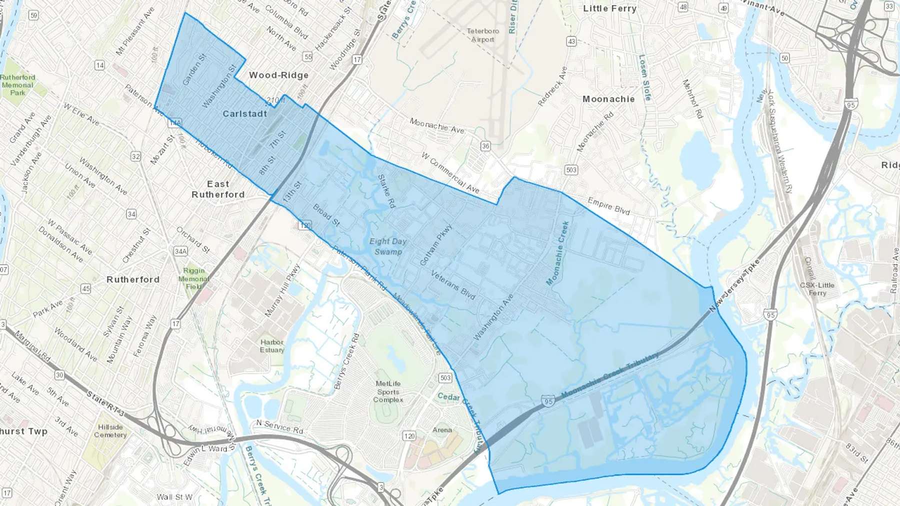 Carlstadt, NJ Cash heating Oil delivery map Map of the COD Fuel Oil delivery service area for Carlstadt, NJ