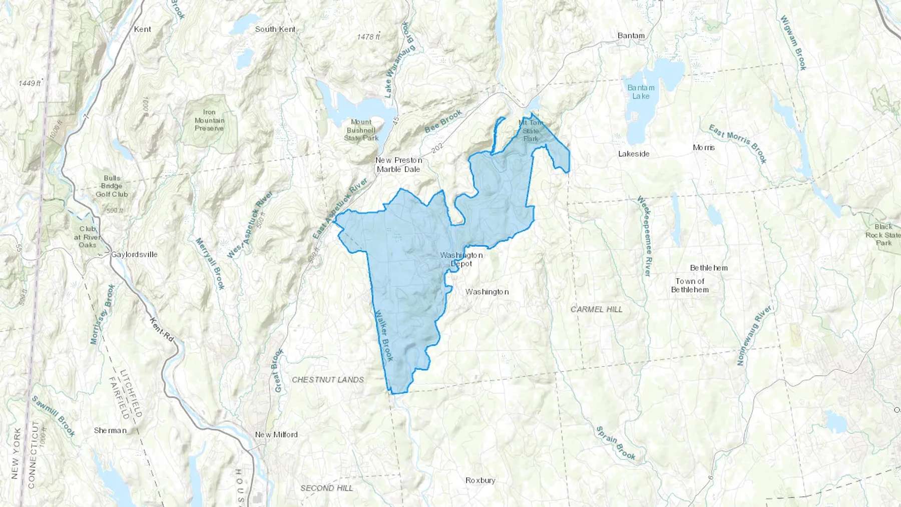 Washington Depot, CT Cash heating Oil delivery map Map of the COD Fuel Oil delivery service area for Washington Depot, CT