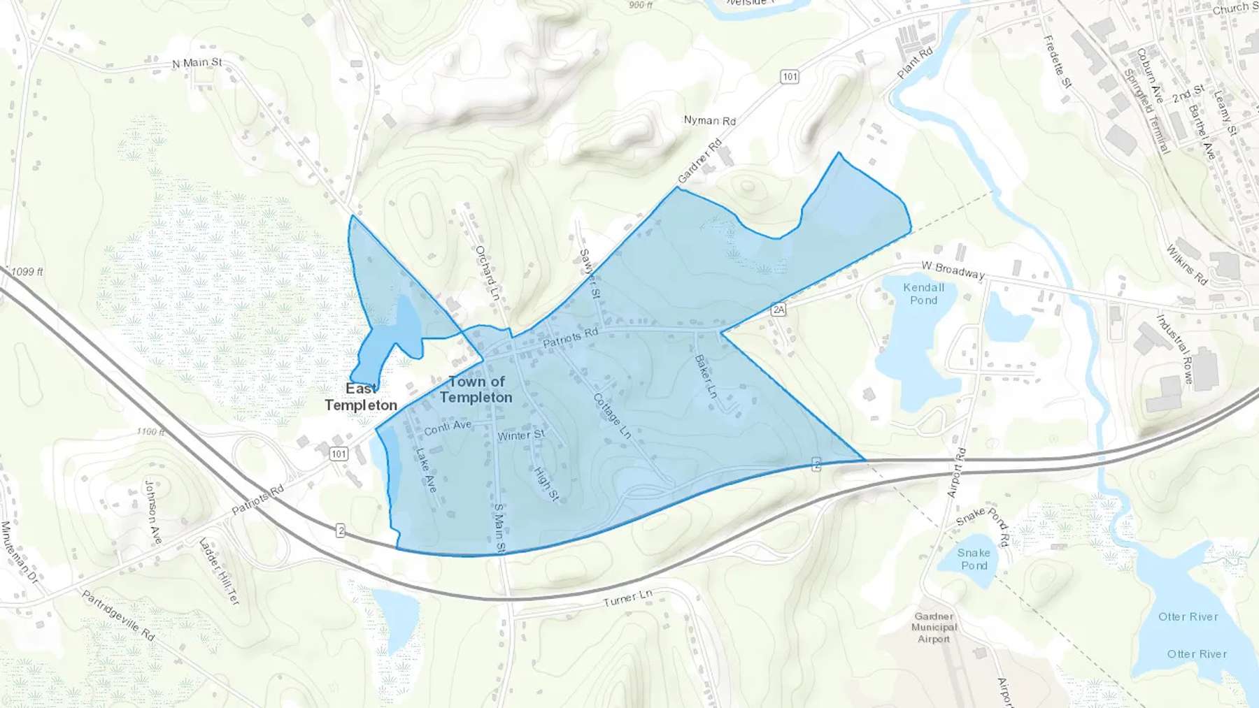 East Templeton, MA Cash heating Oil delivery map Map of the COD Fuel Oil delivery service area for East Templeton, MA