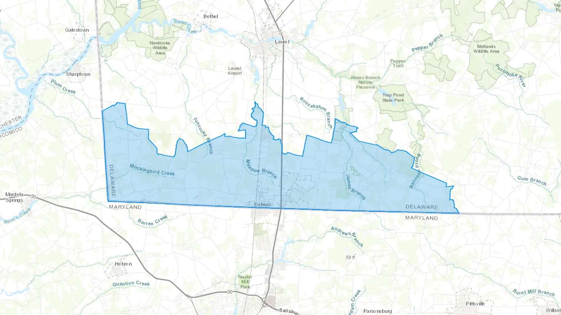 Delmar, DE Cash heating Oil delivery map Map of the COD Fuel Oil delivery service area for Delmar, DE