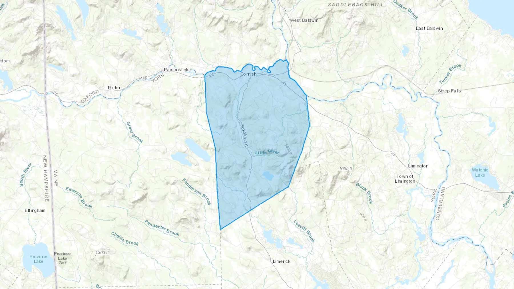 Cornish, ME Cash heating Oil delivery map Map of the COD Fuel Oil delivery service area for Cornish, ME