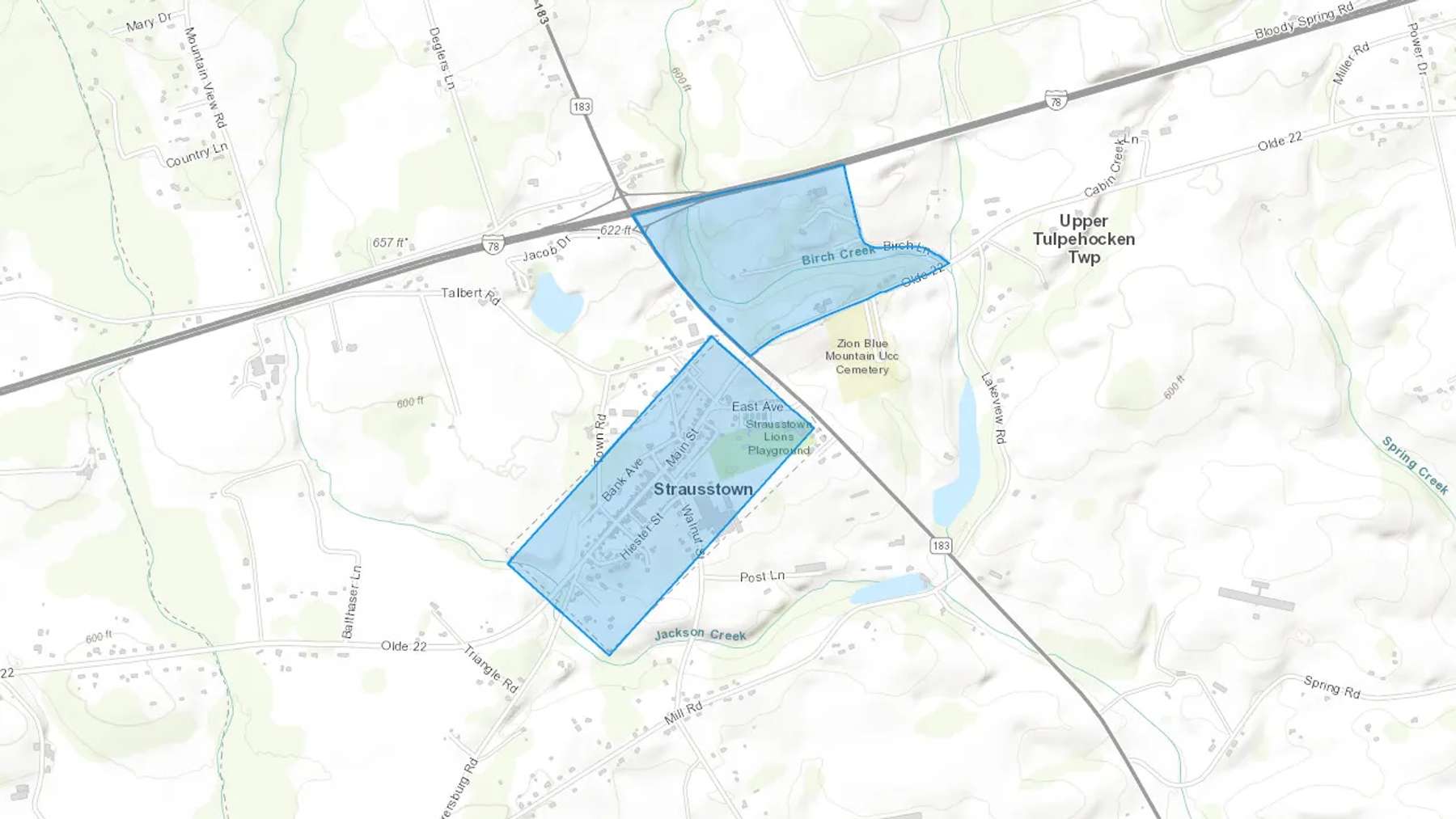Strausstown, PA Cash heating Oil delivery map Map of the COD Fuel Oil delivery service area for Strausstown, PA