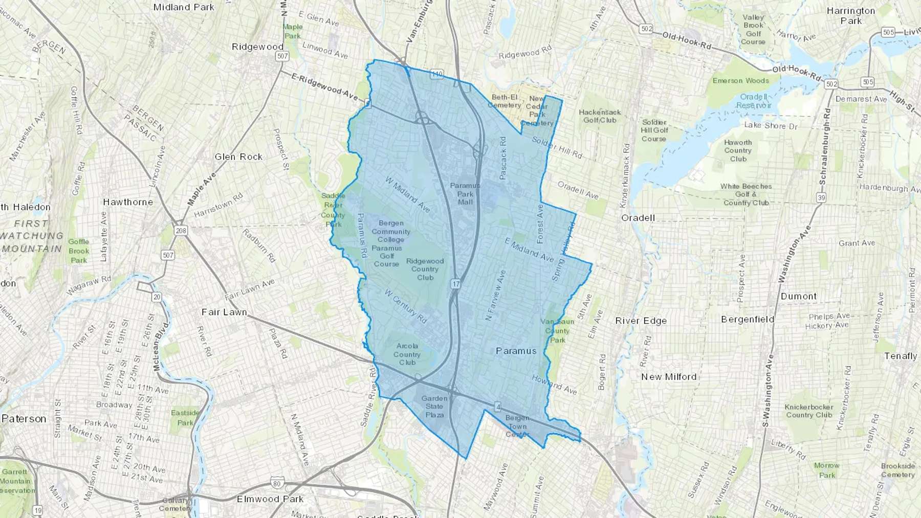 Paramus, NJ Cash heating Oil delivery map Map of the COD Fuel Oil delivery service area for Paramus, NJ