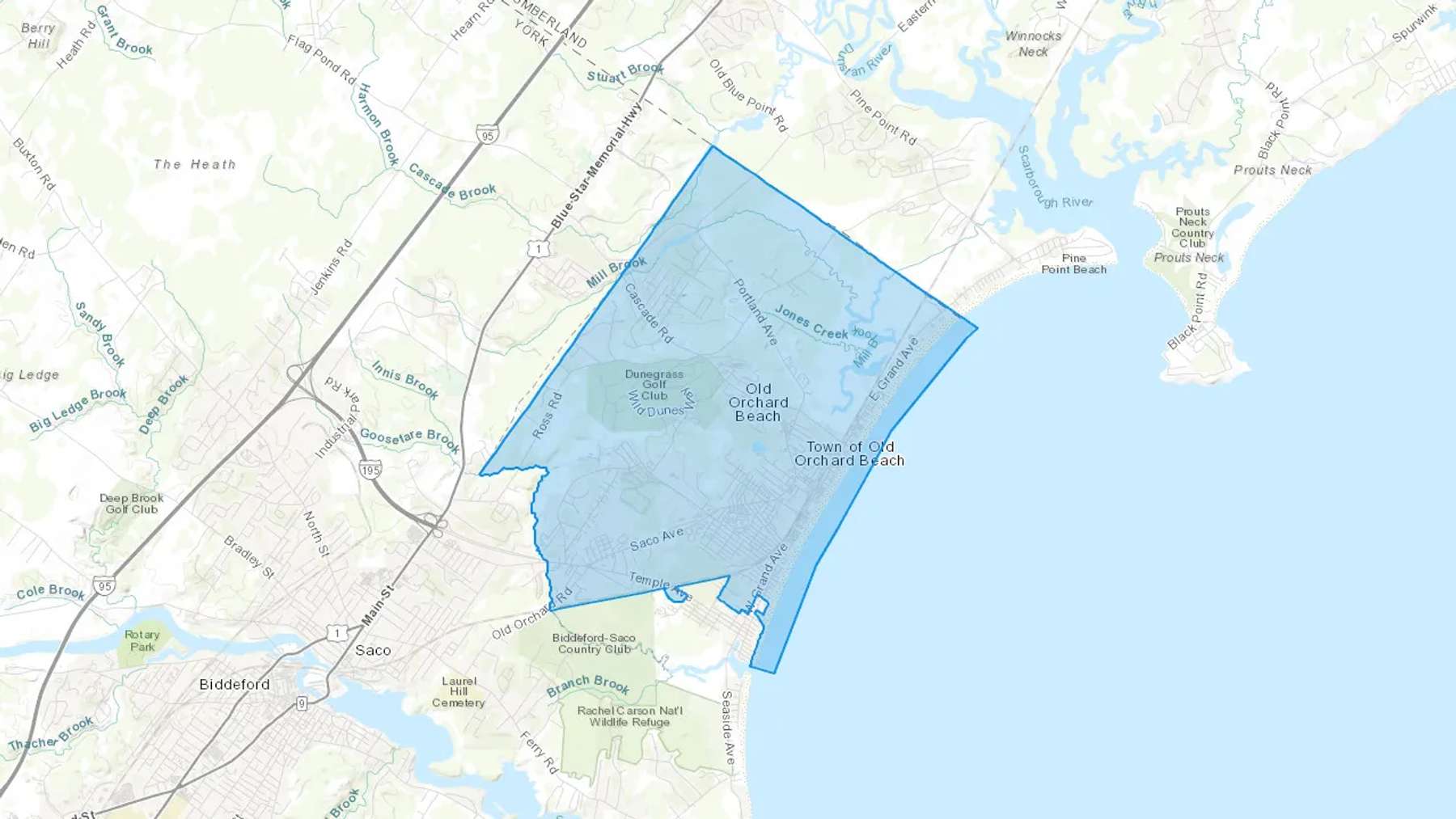 Old Orchard Beach, ME Cash heating Oil delivery map Map of the COD Fuel Oil delivery service area for Old Orchard Beach, ME