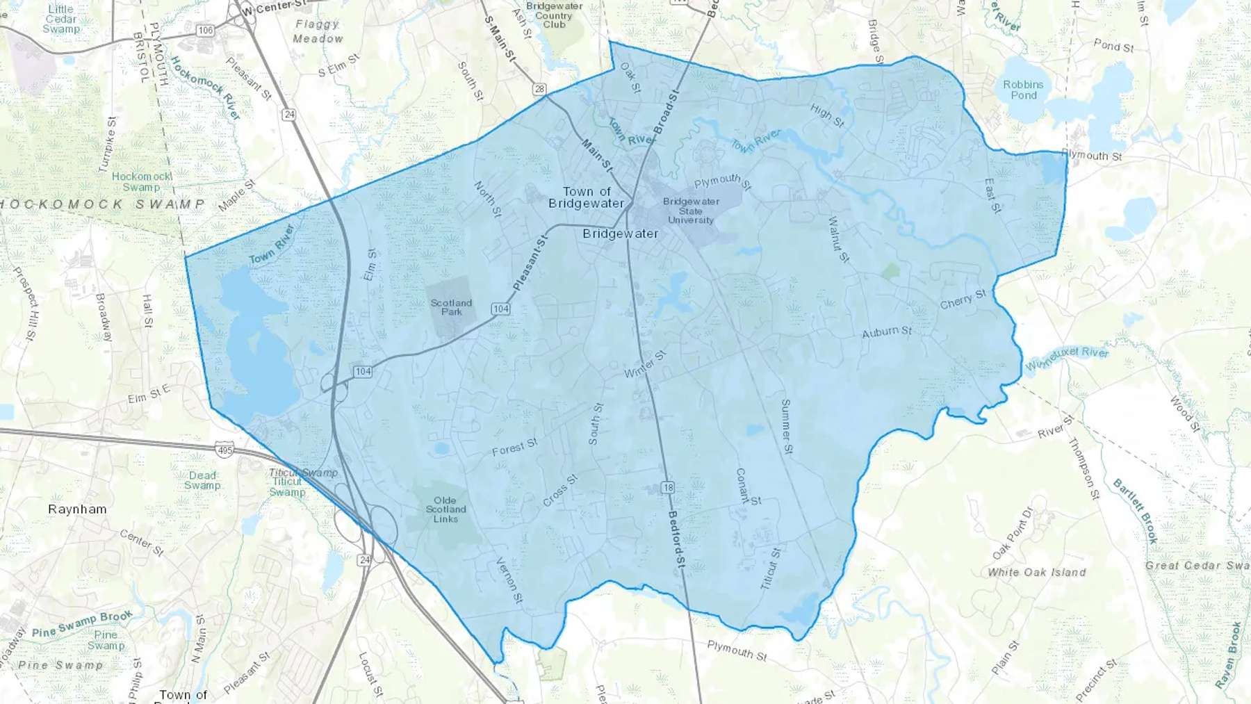 Bridgewater, MA Cash heating Oil delivery map Map of the COD Fuel Oil delivery service area for Bridgewater, MA