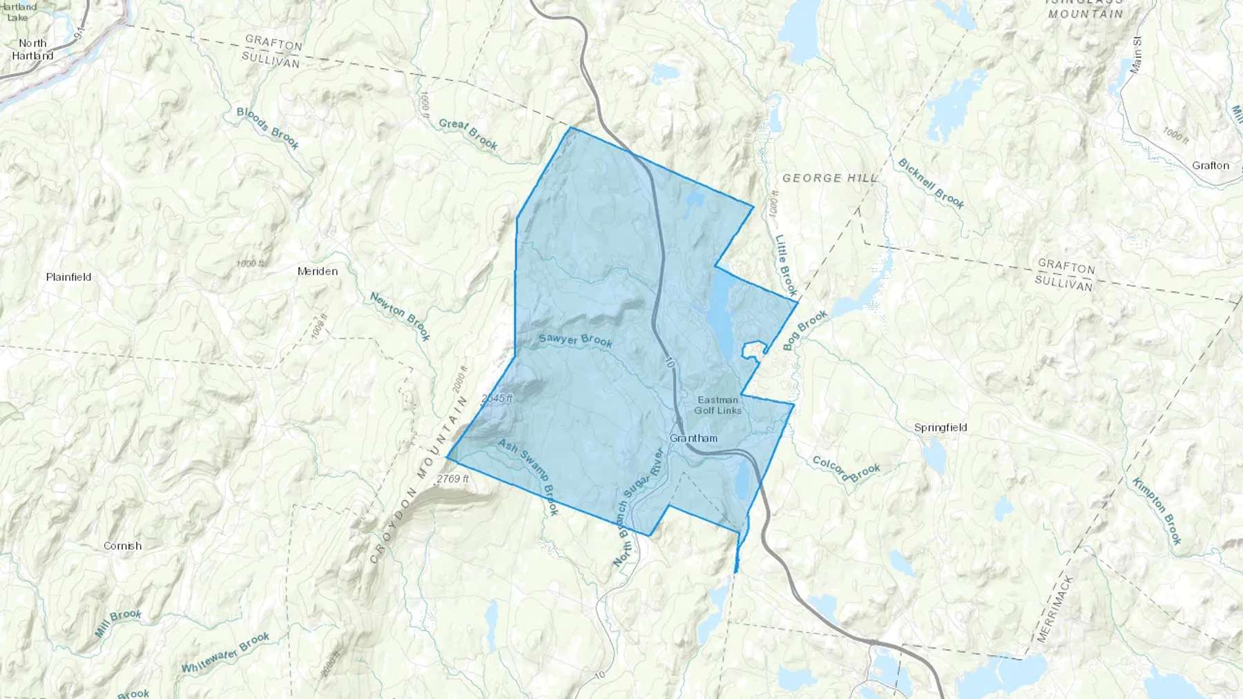 Grantham, NH Cash heating Oil delivery map Map of the COD Fuel Oil delivery service area for Grantham, NH