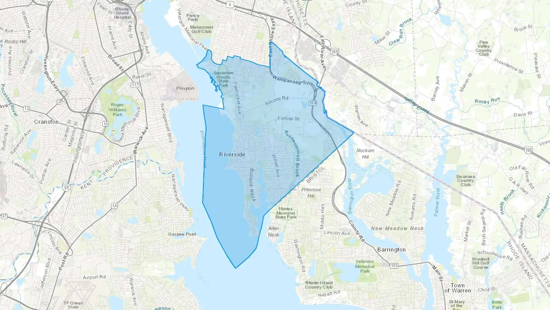 Riverside, RI Cash heating Oil delivery map Map of the COD Fuel Oil delivery service area for Riverside, RI