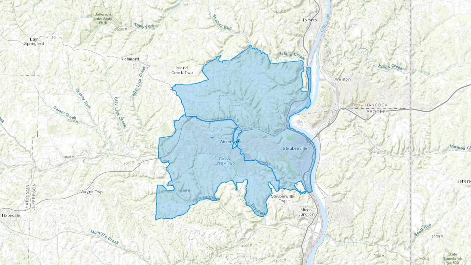 Steubenville, OH Cash heating Oil delivery map Map of the COD Fuel Oil delivery service area for Steubenville, OH
