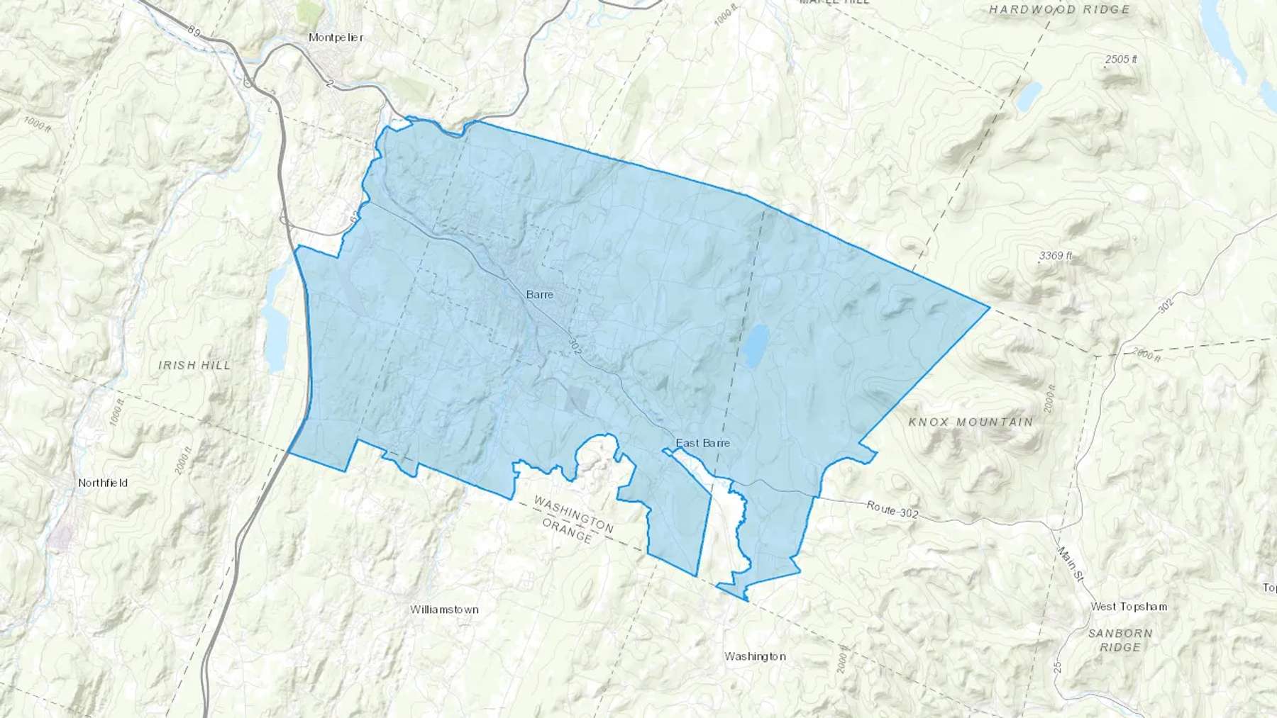 Barre, VT Cash heating Oil delivery map Map of the COD Fuel Oil delivery service area for Barre, VT