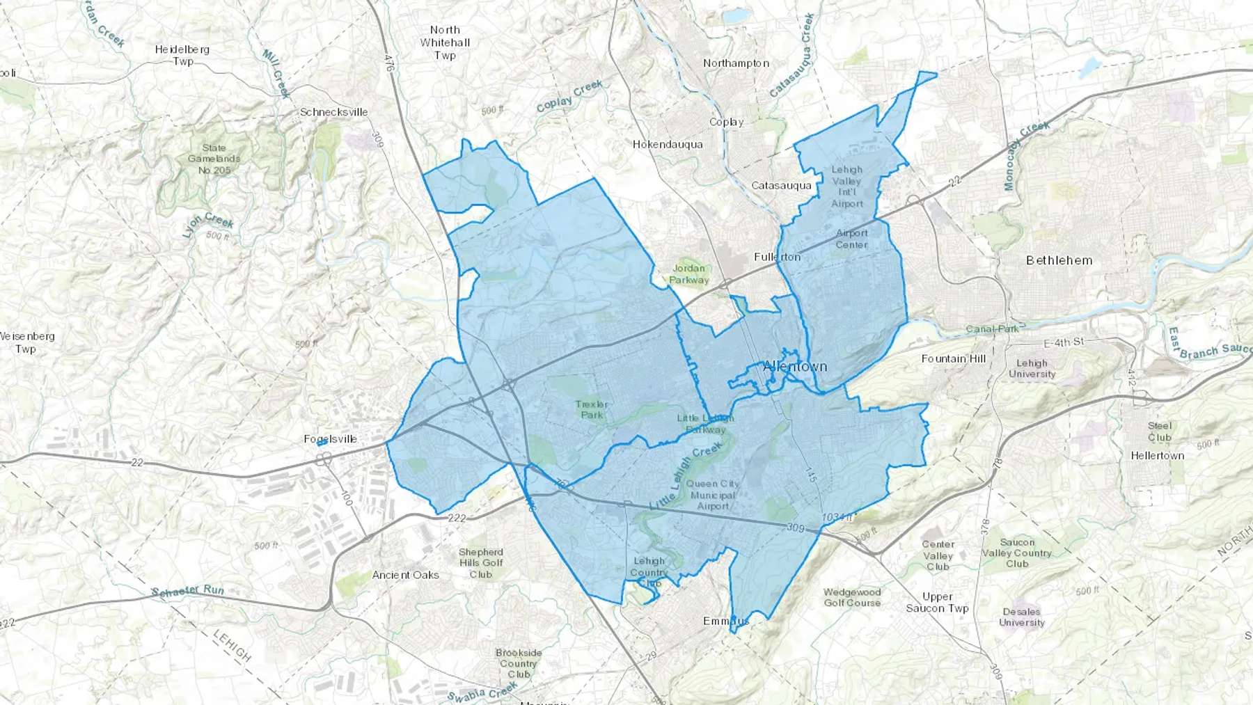 Allentown, PA Cash heating Oil delivery map Map of the COD Fuel Oil delivery service area for Allentown, PA