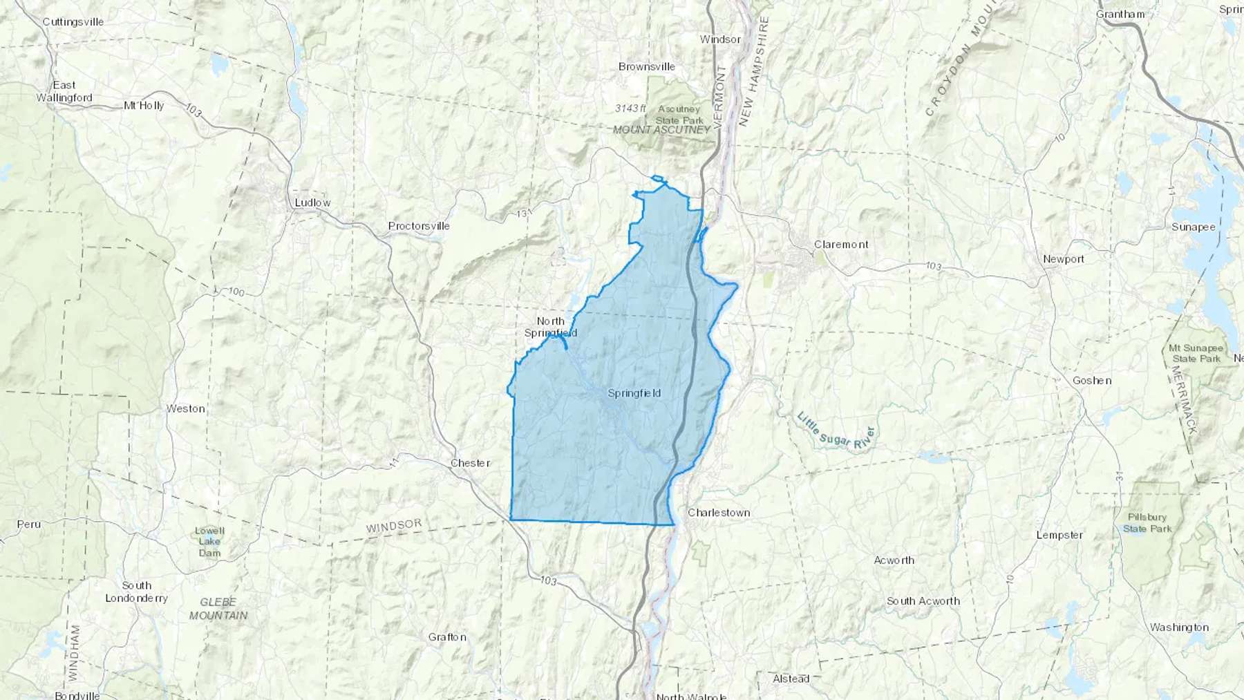 Springfield, VT Cash heating Oil delivery map Map of the COD Fuel Oil delivery service area for Springfield, VT