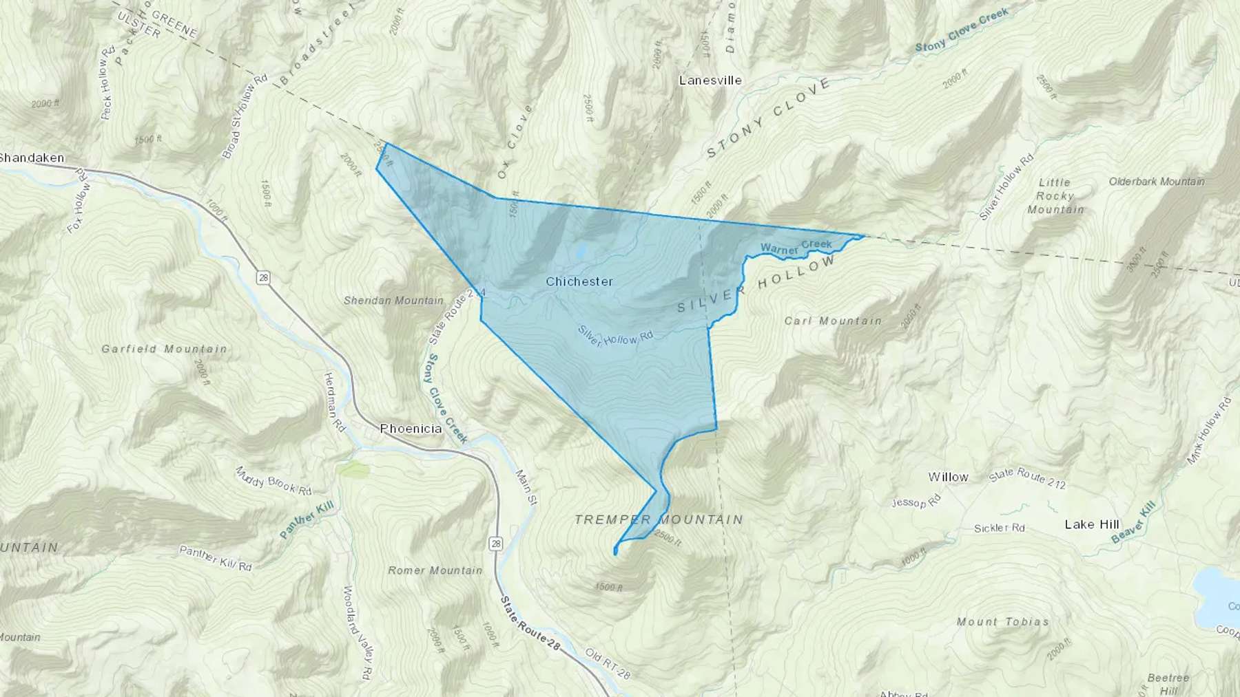 Chichester, NY Cash heating Oil delivery map Map of the COD Fuel Oil delivery service area for Chichester, NY