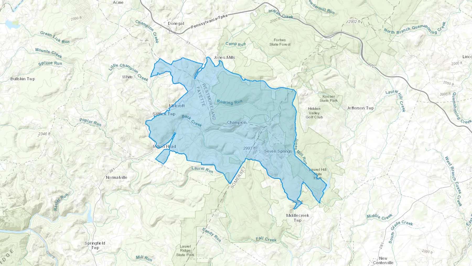 Champion, PA Cash heating Oil delivery map Map of the COD Fuel Oil delivery service area for Champion, PA