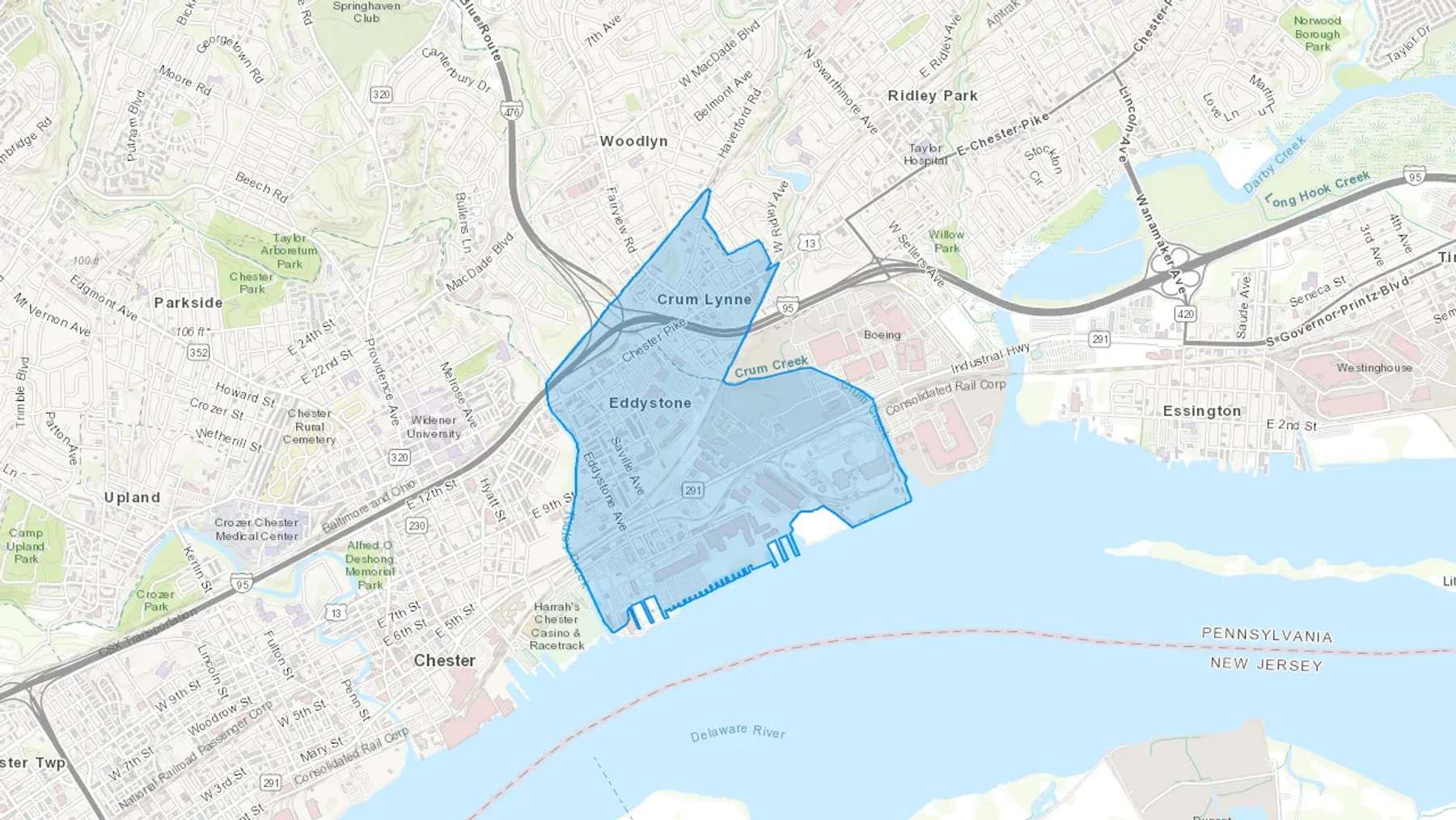 Crum Lynne, PA Cash heating Oil delivery map Map of the COD Fuel Oil delivery service area for Crum Lynne, PA