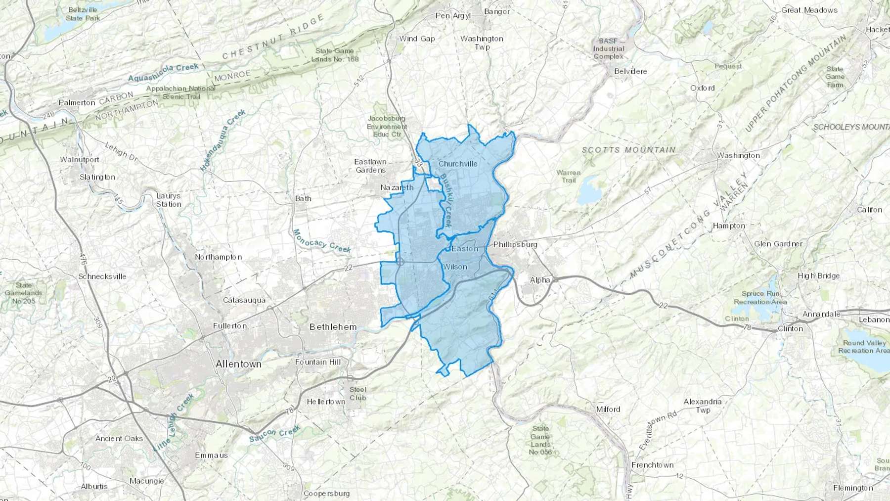 Easton, PA Cash heating Oil delivery map Map of the COD Fuel Oil delivery service area for Easton, PA