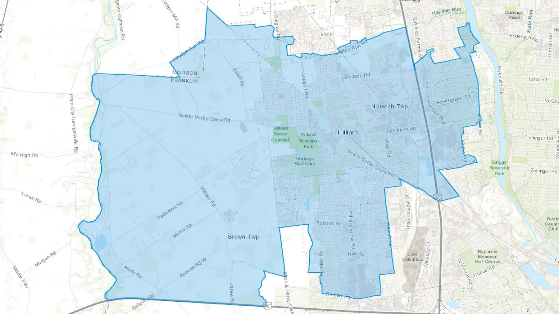 Hilliard, OH Cash heating Oil delivery map Map of the COD Fuel Oil delivery service area for Hilliard, OH