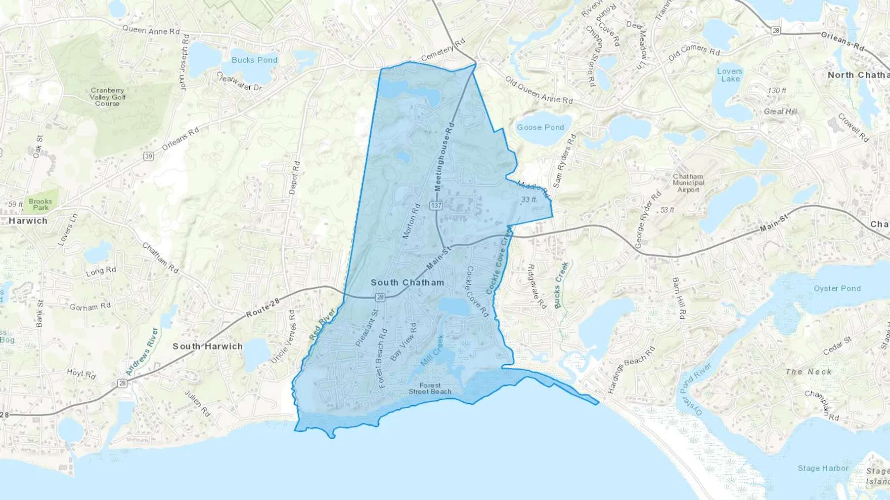South Chatham, MA Cash heating Oil delivery map Map of the COD Fuel Oil delivery service area for South Chatham, MA