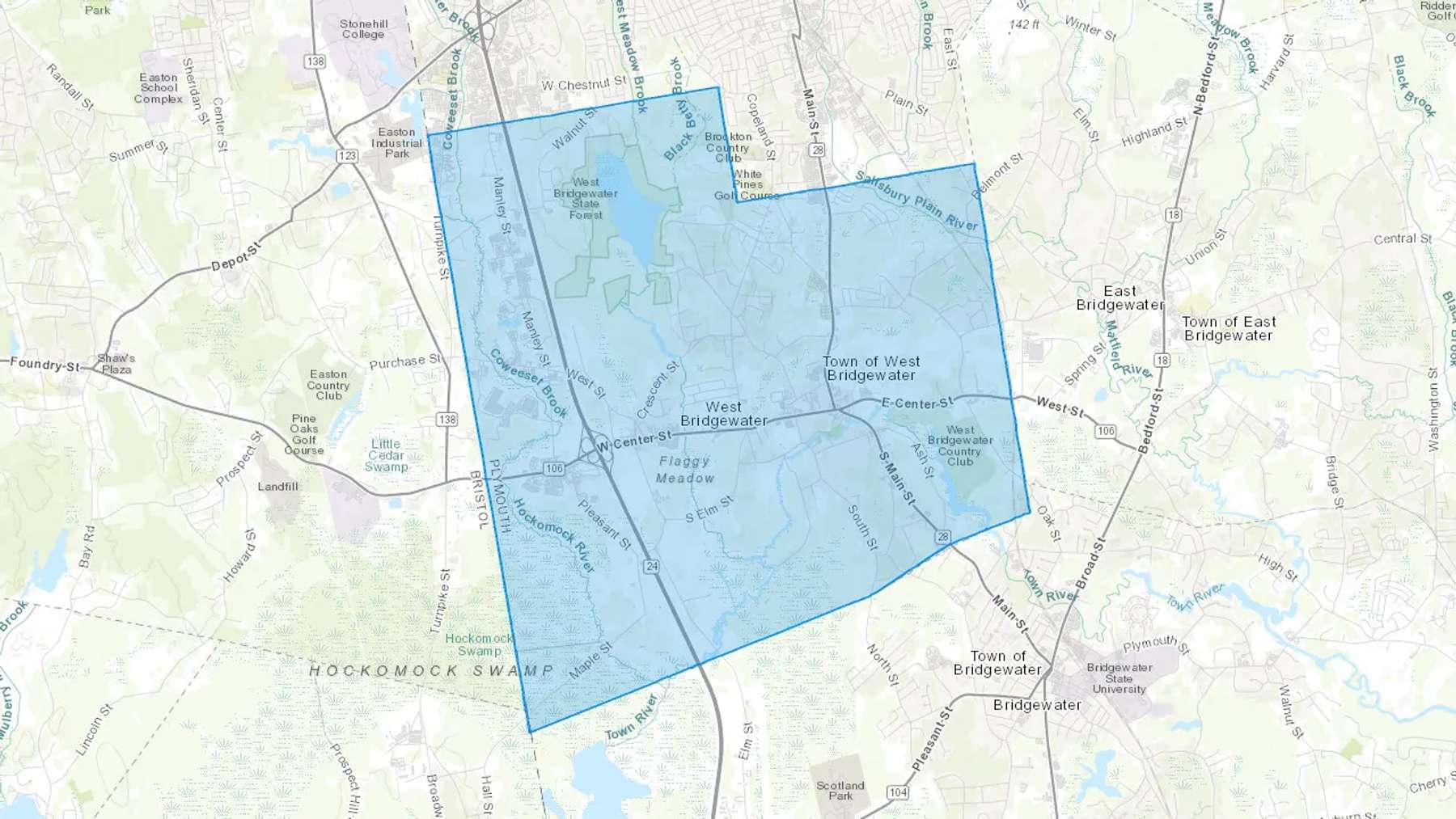 West Bridgewater, MA Cash heating Oil delivery map Map of the COD Fuel Oil delivery service area for West Bridgewater, MA