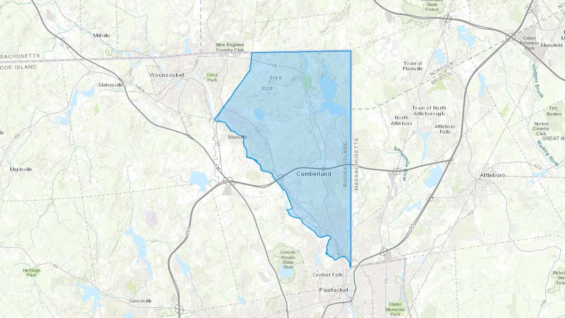 Cumberland, RI Cash heating Oil delivery map Map of the COD Fuel Oil delivery service area for Cumberland, RI