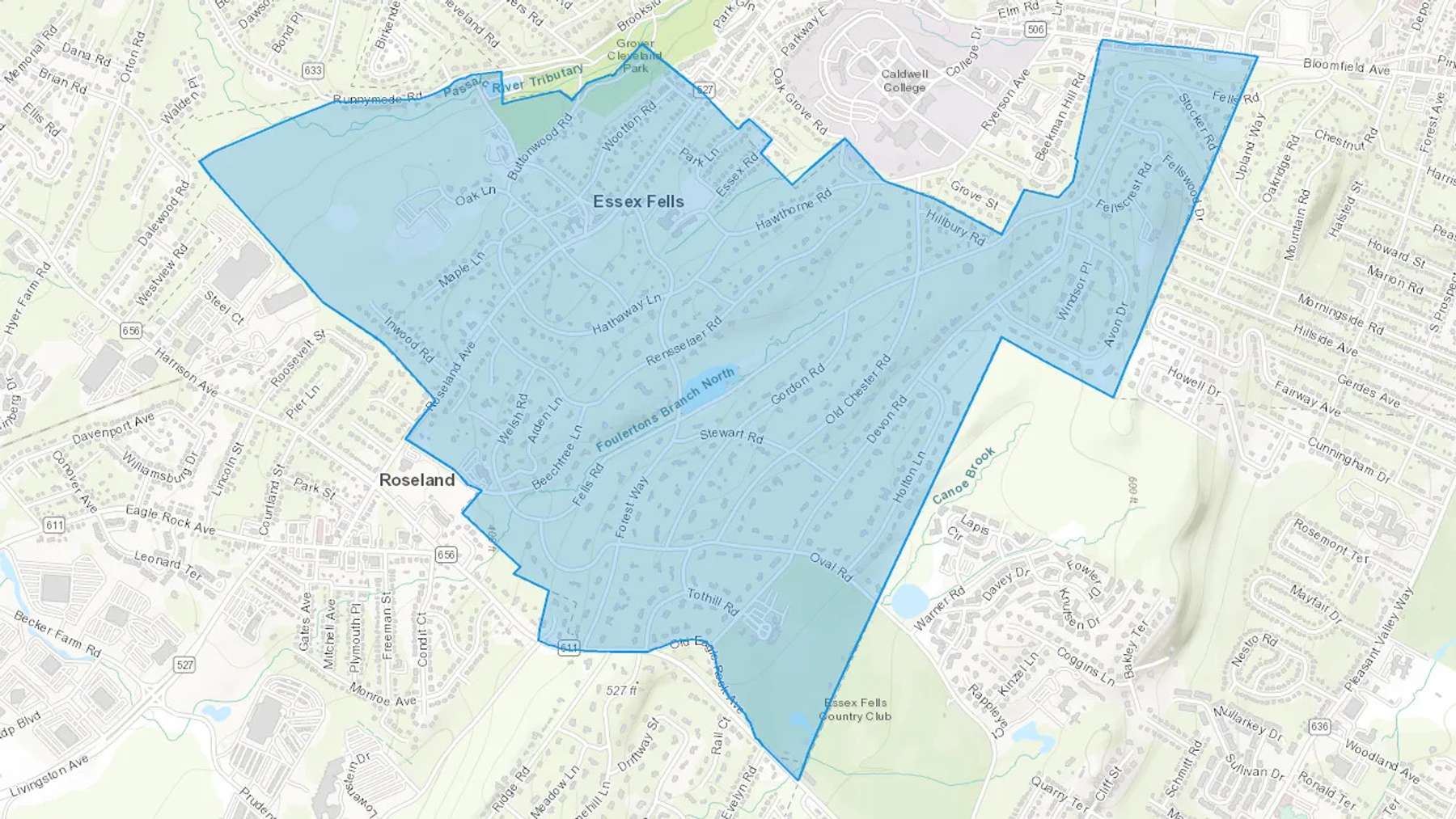 Essex Fells, NJ Cash heating Oil delivery map Map of the COD Fuel Oil delivery service area for Essex Fells, NJ