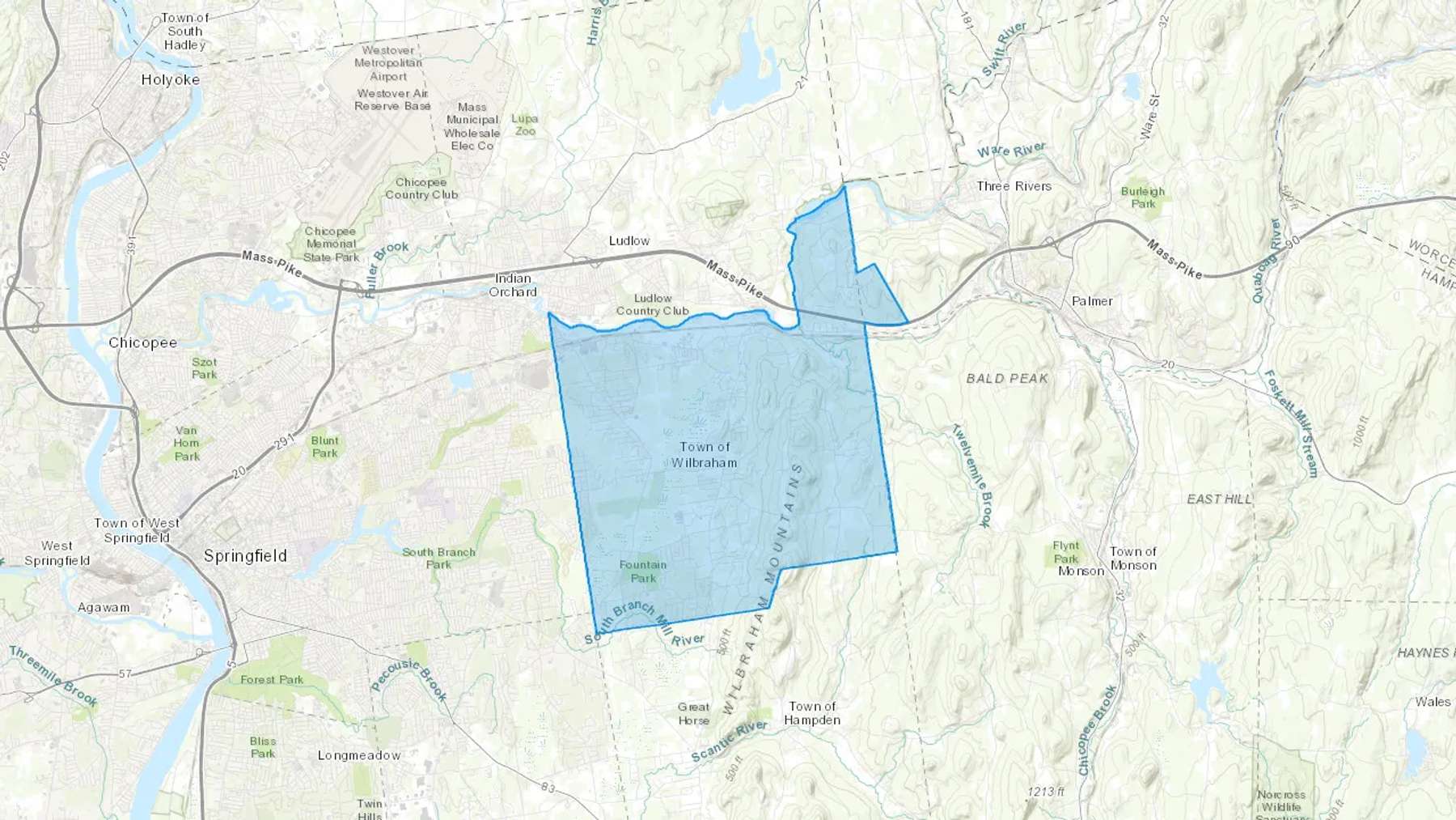 Wilbraham, MA Cash heating Oil delivery map Map of the COD Fuel Oil delivery service area for Wilbraham, MA