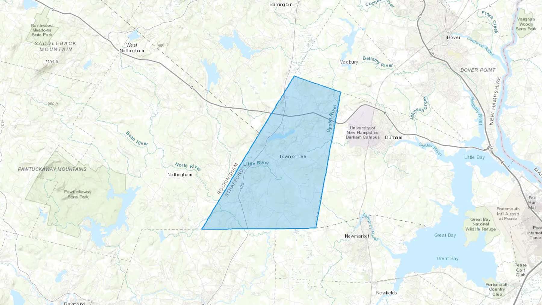 Lee, NH Cash heating Oil delivery map Map of the COD Fuel Oil delivery service area for Lee, NH