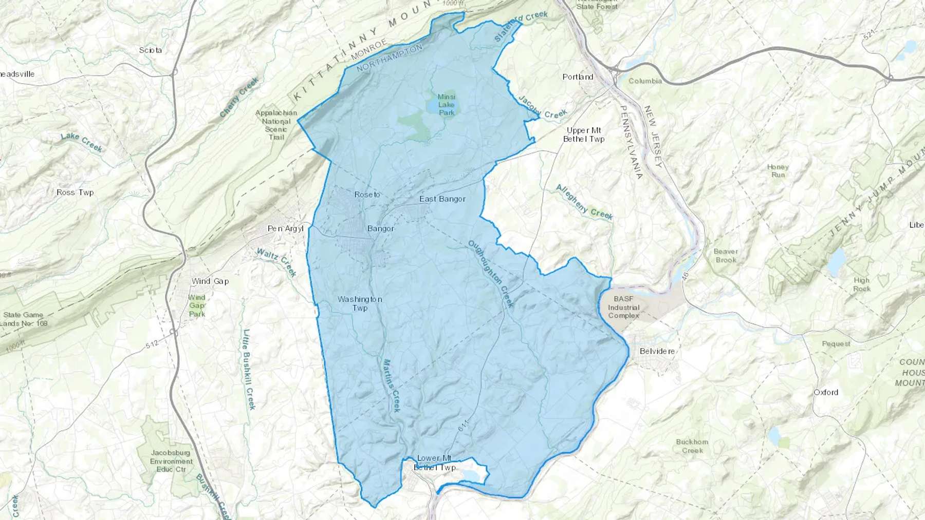 Bangor, PA Cash heating Oil delivery map Map of the COD Fuel Oil delivery service area for Bangor, PA
