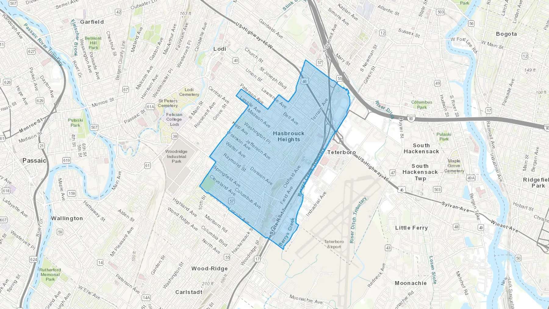 Hasbrouck Heights, NJ Cash heating Oil delivery map Map of the COD Fuel Oil delivery service area for Hasbrouck Heights, NJ