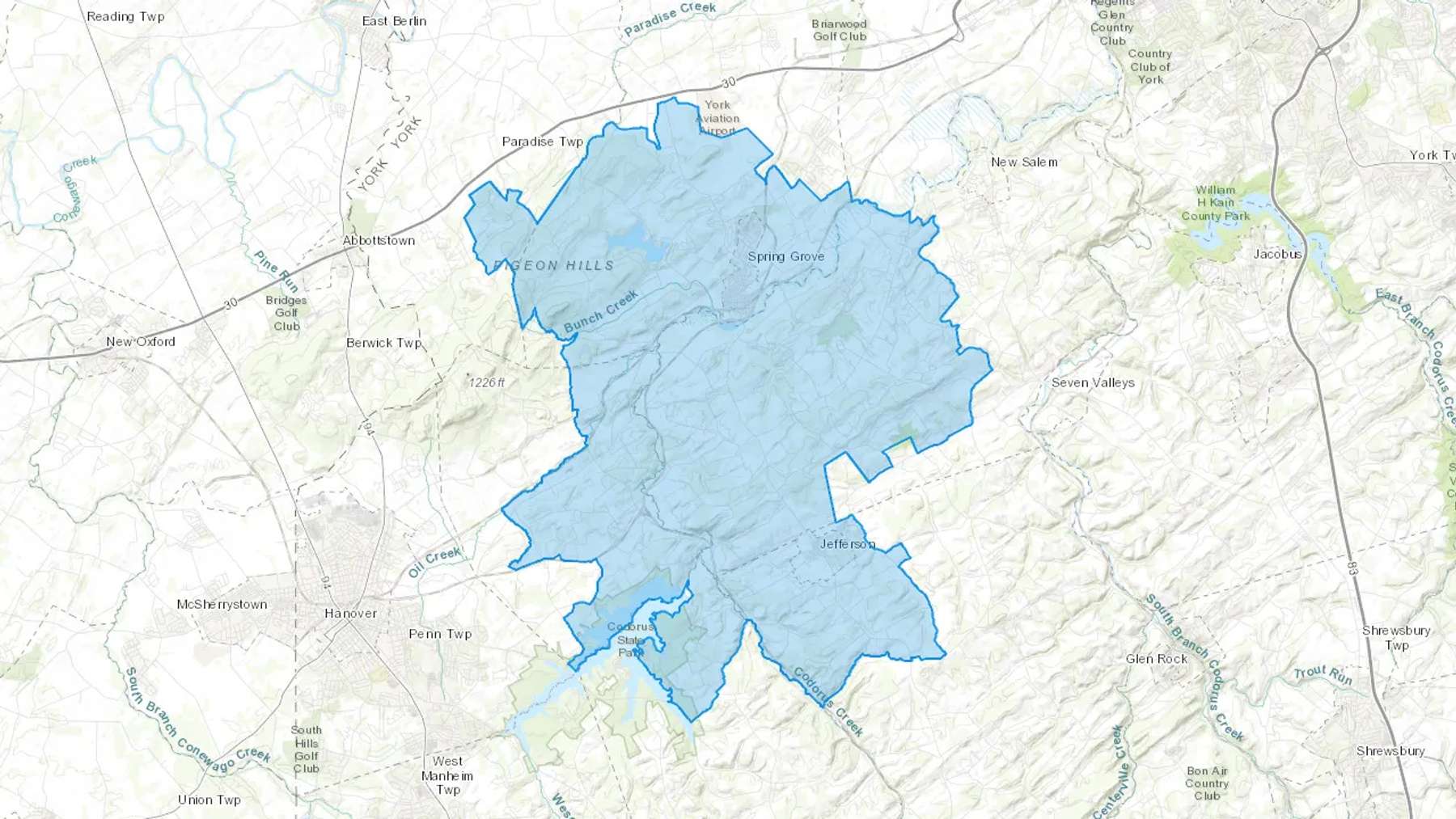 Spring Grove, PA Cash heating Oil delivery map Map of the COD Fuel Oil delivery service area for Spring Grove, PA