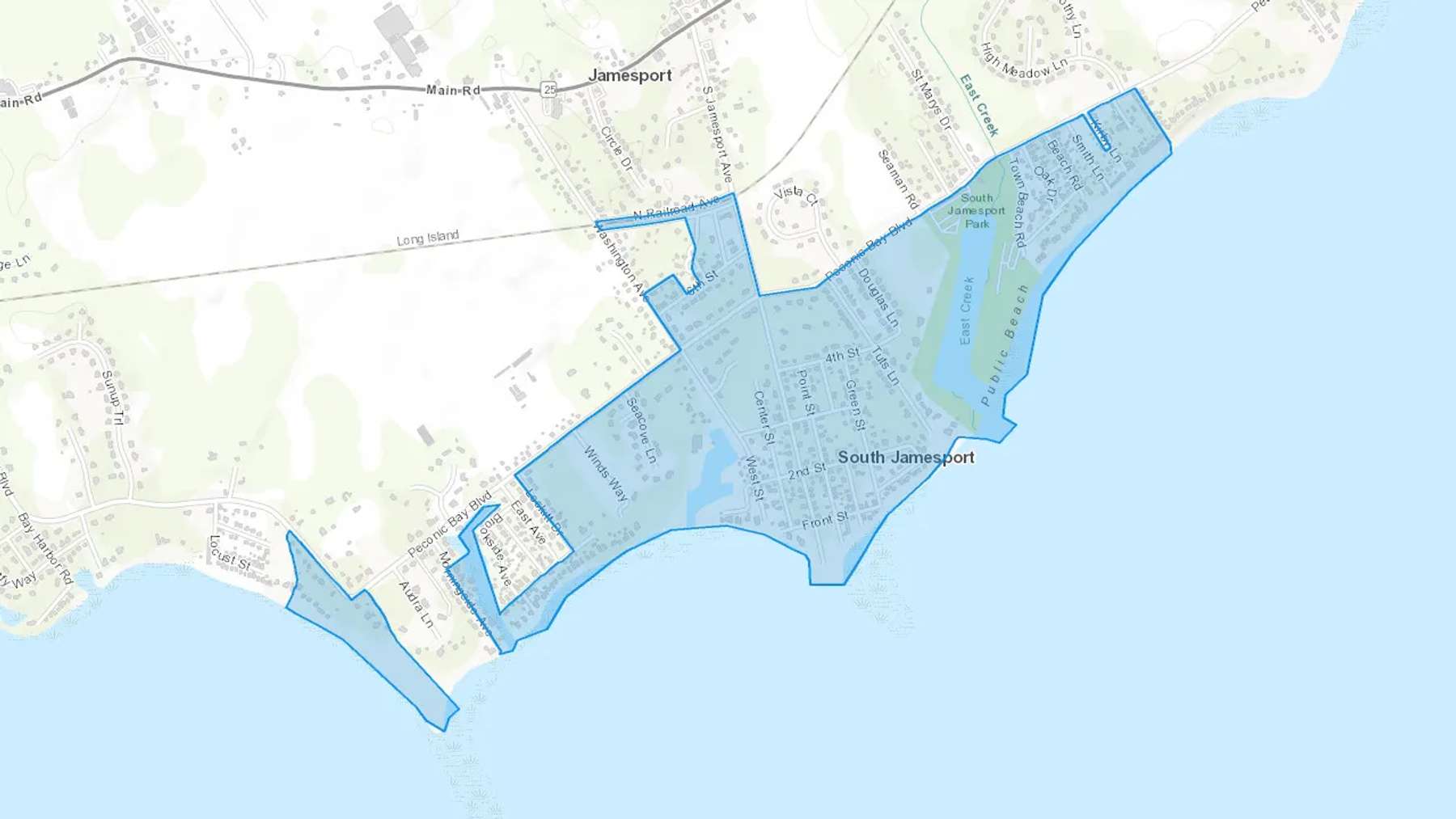 South Jamesport, NY Cash heating Oil delivery map Map of the COD Fuel Oil delivery service area for South Jamesport, NY